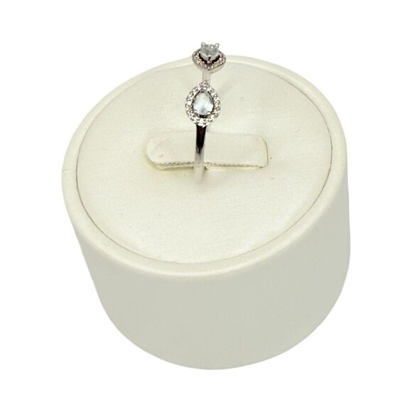 Aquamarine Pear Open Front Ring Sz 10 Rhodium Plated Marquise pretty - Picture 10 of 16